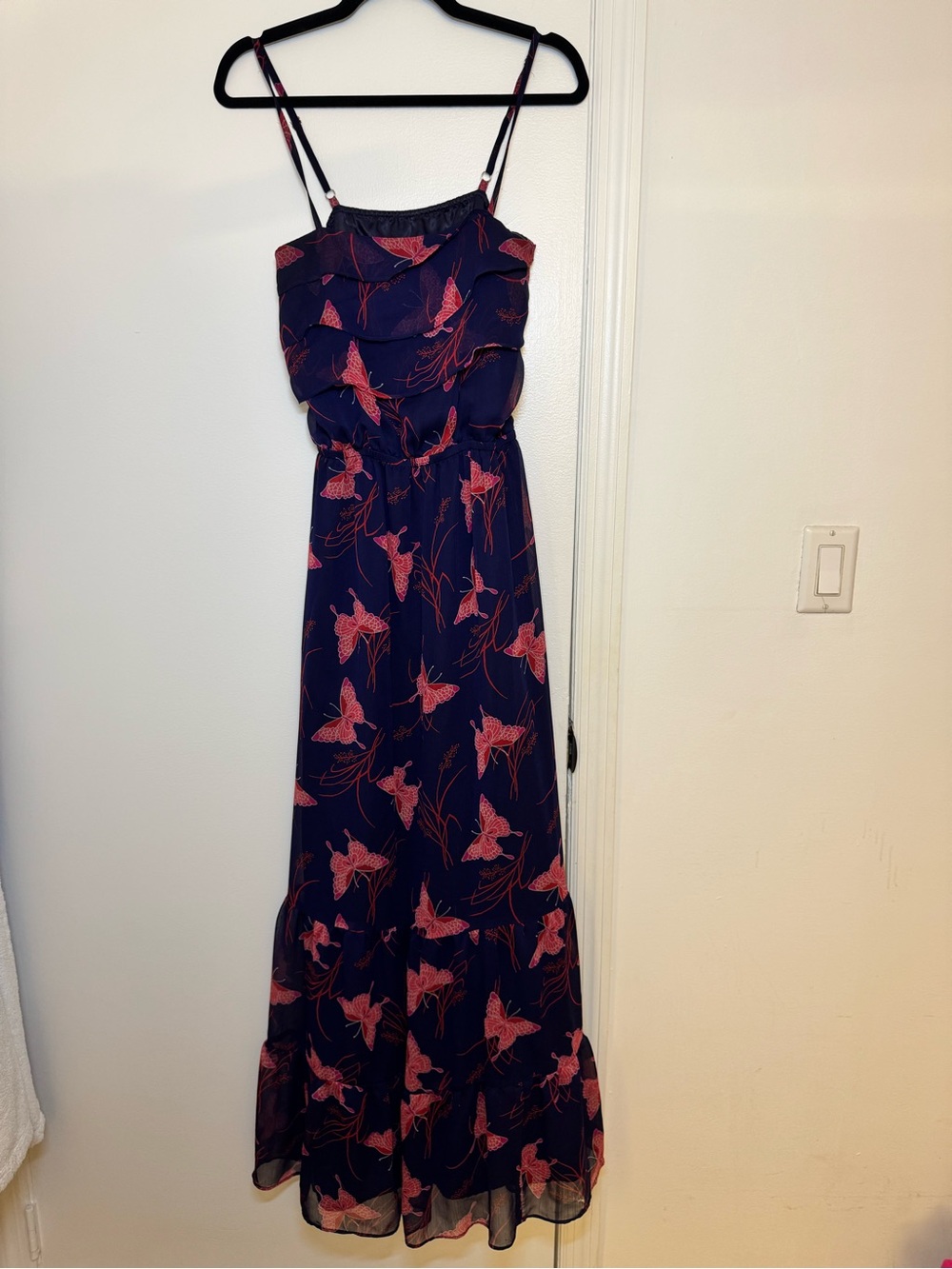 Express Navy Maxi Dress with Pink Butterfly Print